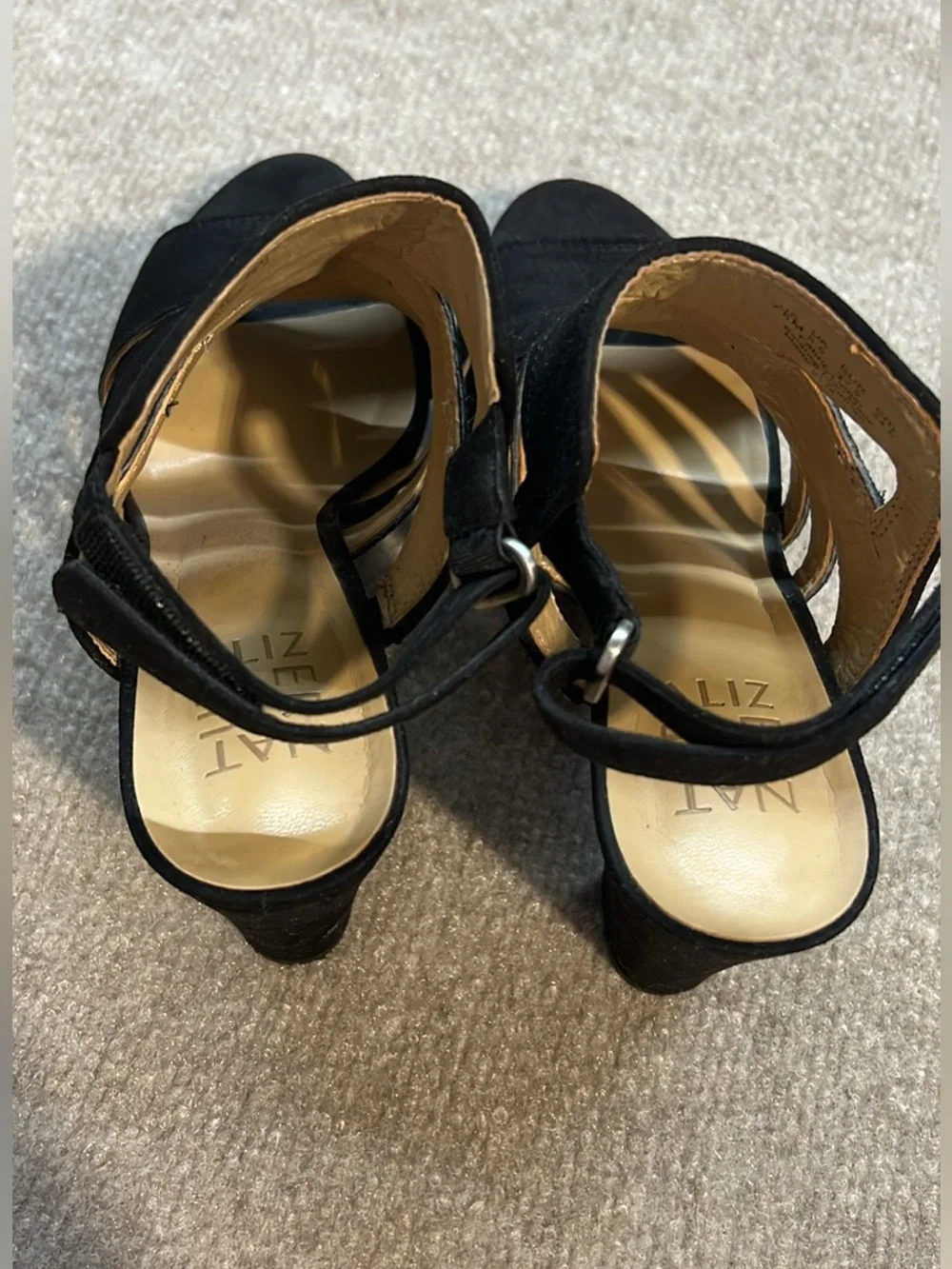 Naturalizer Etta Black Suede Open Toe Strappy Heels size 7.5